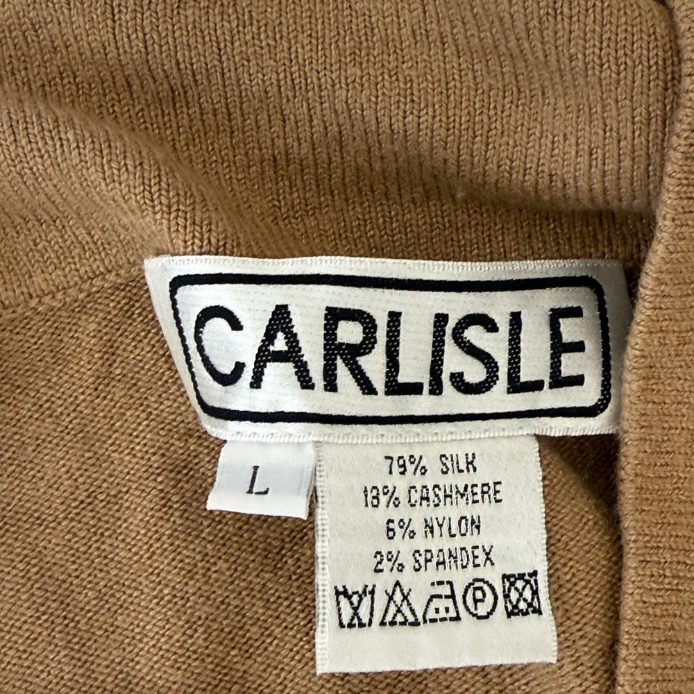 Carlisle brown tan cardigan sweater jacket silk cashmere size large tie front - Picture 10 of 10